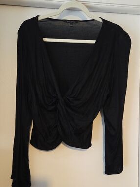 Banana Republic Black Twist-Front Long Sleeve Top